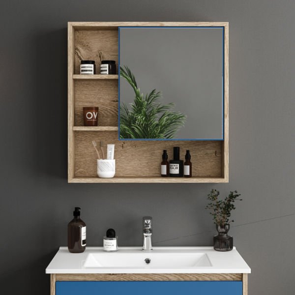 FYM Milano 80 cm Veli Meşe-Azure Mavi Banyo Dolabı