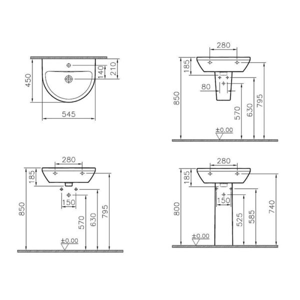VitrA İntegra 55 cm Beyaz  Çanak Lavabo