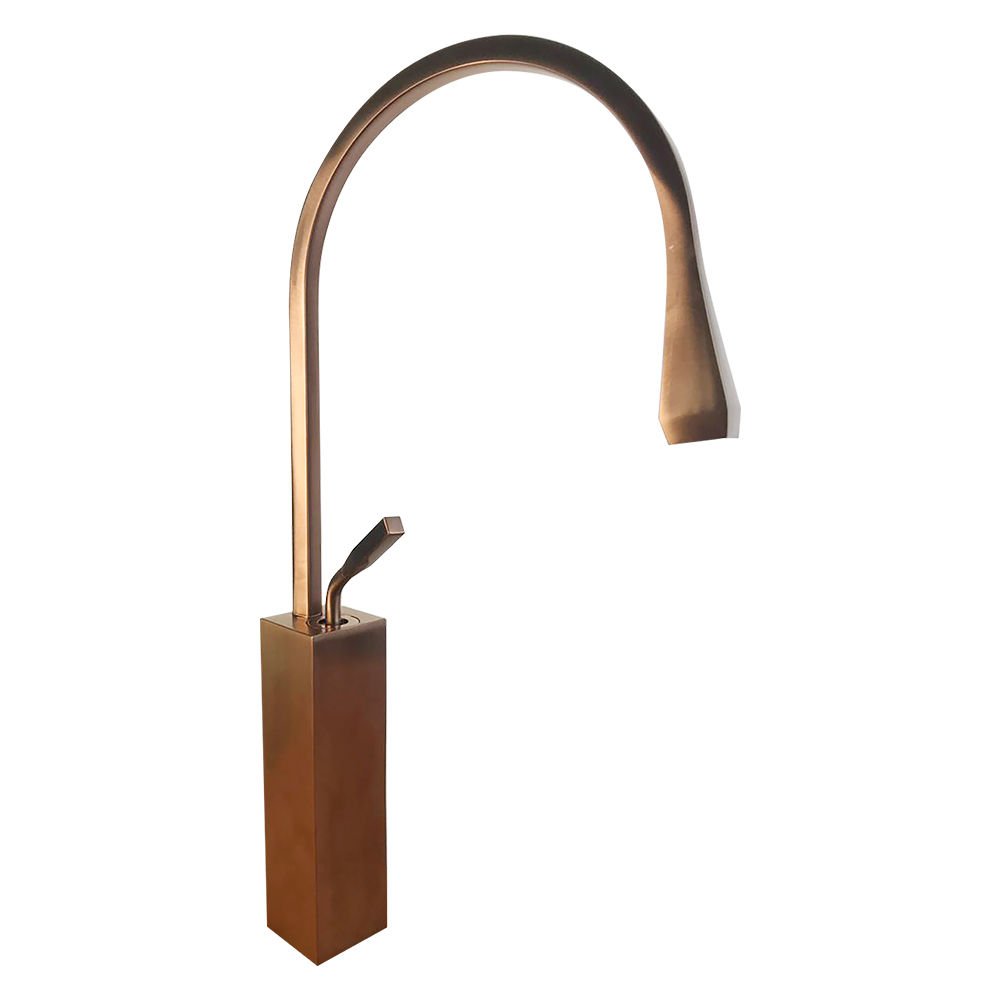 Kare Minimal Bronz Çanak Lavabo Bataryası