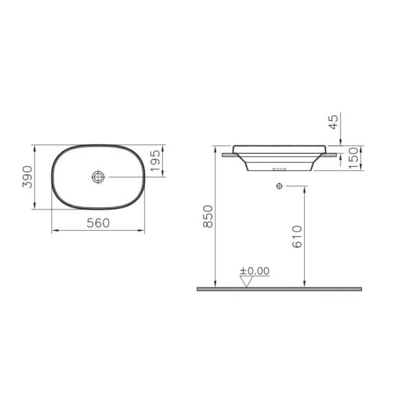 VitrA Frame 56 cm Tezgah Üstü Lavabo Mat Beyaz