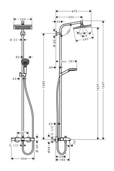 Hansgrohe Crometta E 240 Termostatik Bataryalı Duş Kolonu