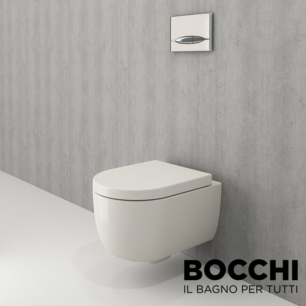 BOCCHI  V-Tondo Rimless Asma Klozet Kısa Parlak Bisküvi Klozet Kapağı Dahil