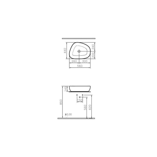 Vitra Outline Asimetrik Çanak Lavabo, 56 cm, Mat Siyah
