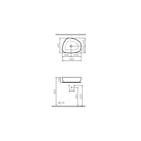 Vitra Outline Asimetrik Çanak Lavabo, 56 cm, Beyaz