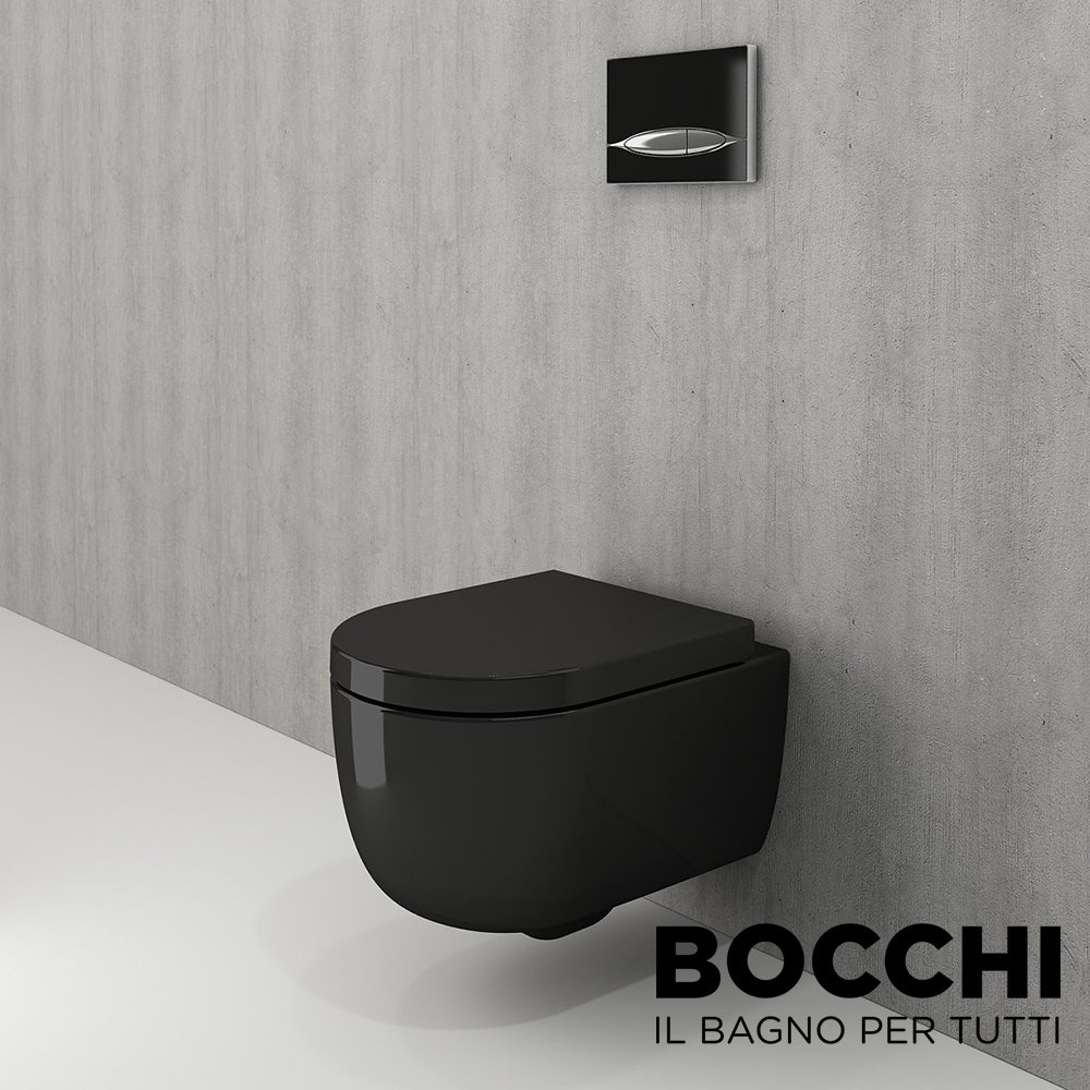 BOCCHI  V-Tondo Rimless Asma Klozet Kısa Parlak Siyah Klozet Kapağı Dahil