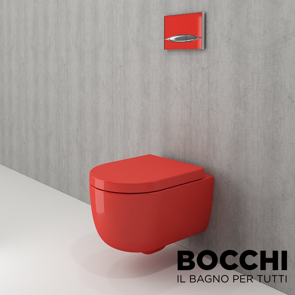 BOCCHI  V-Tondo Rimless Asma Klozet Kısa Parlak Kırmızı Klozet Kapağı Dahil
