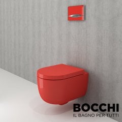 BOCCHI  V-Tondo Rimless Asma Klozet Kısa Parlak Kırmızı Klozet Kapağı Dahil