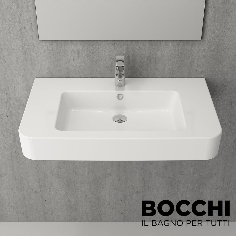 BOCCHI Parma Tezgah Üstü Lavabo, 85 cm, Parlak Beyaz