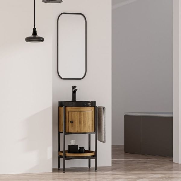 Belinza Barel 53 cm Banyo Dolabı Siyah Doğal Ahşap