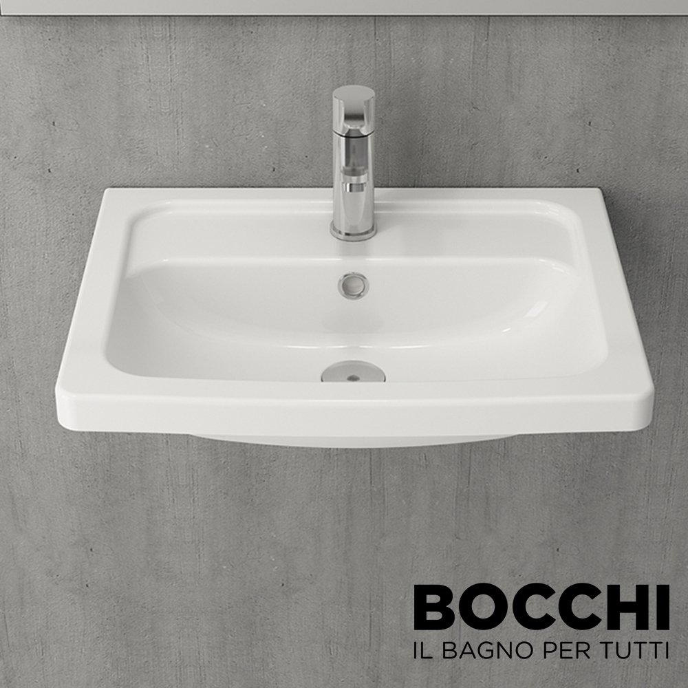 BOCCHI Taormina Pro Tezgah Üstü Lavabo, 57 cm, Parlak Beyaz