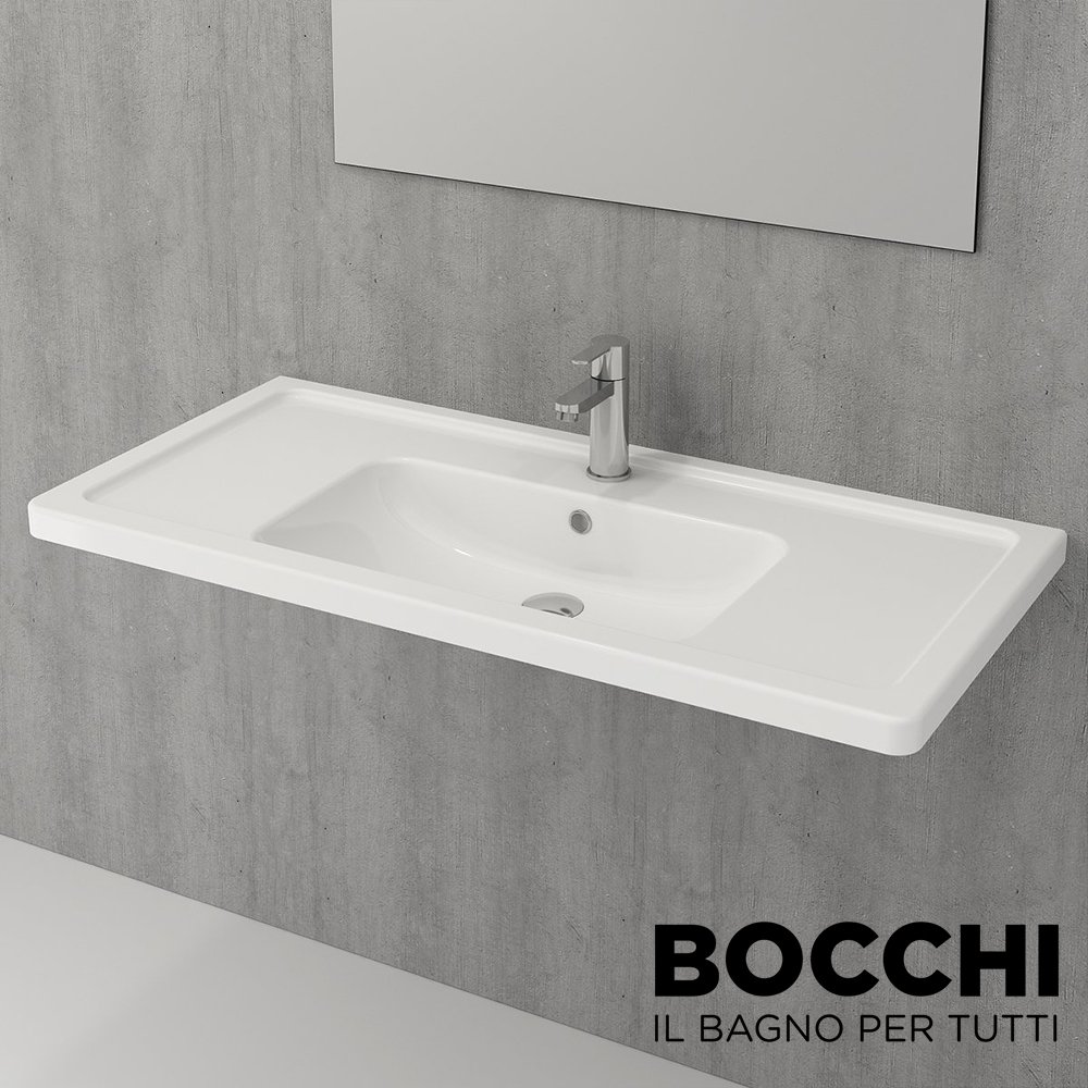 BOCCHI Taormina Pro Etajerli  Lavabo, 105 cm, Parlak Beyaz