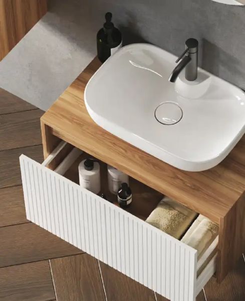 FYM Reneta 80 cm Veli Meşe-Beyaz Banyo Dolabı