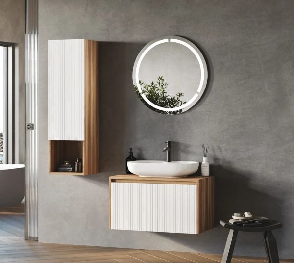 FYM Reneta 100 cm Veli Meşe-Beyaz Banyo Dolabı