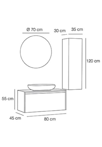 FYM Reneta 80 cm Veli Meşe-Beyaz Banyo Dolabı