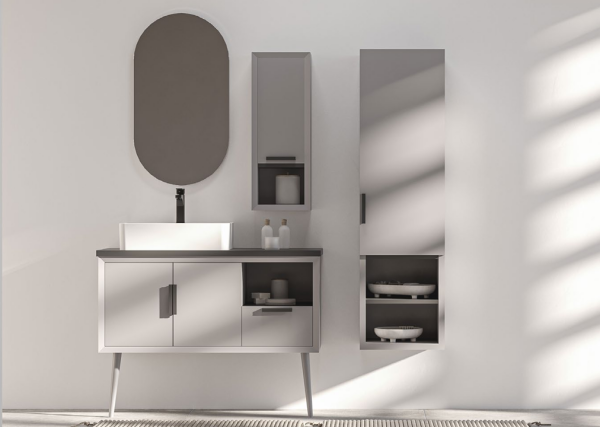 Belinza Retro 100 cm Banyo Dolabı Kadife Gri