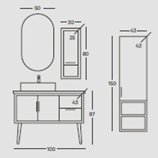 Belinza Retro 100 cm Banyo Dolabı Kadife Gri