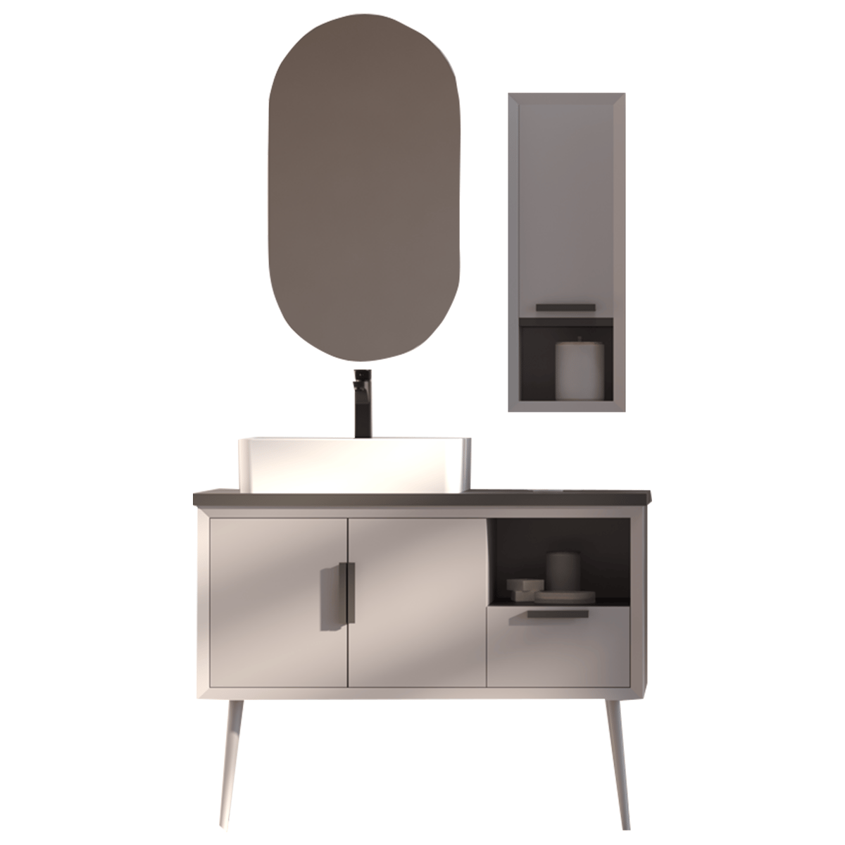 Belinza Retro 100 cm Banyo Dolabı Kadife Gri