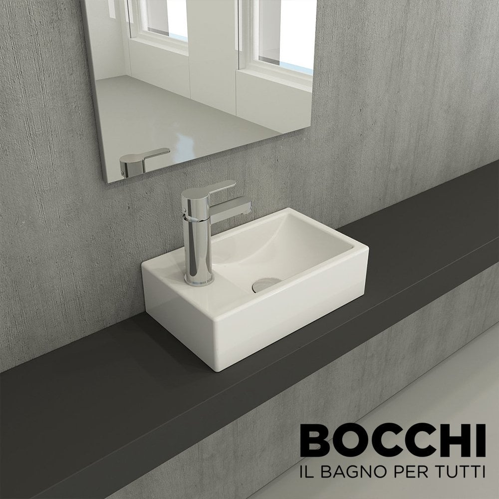BOCCHİ Milano Dar Sol Lavabo 37 cm Parlak Beyaz