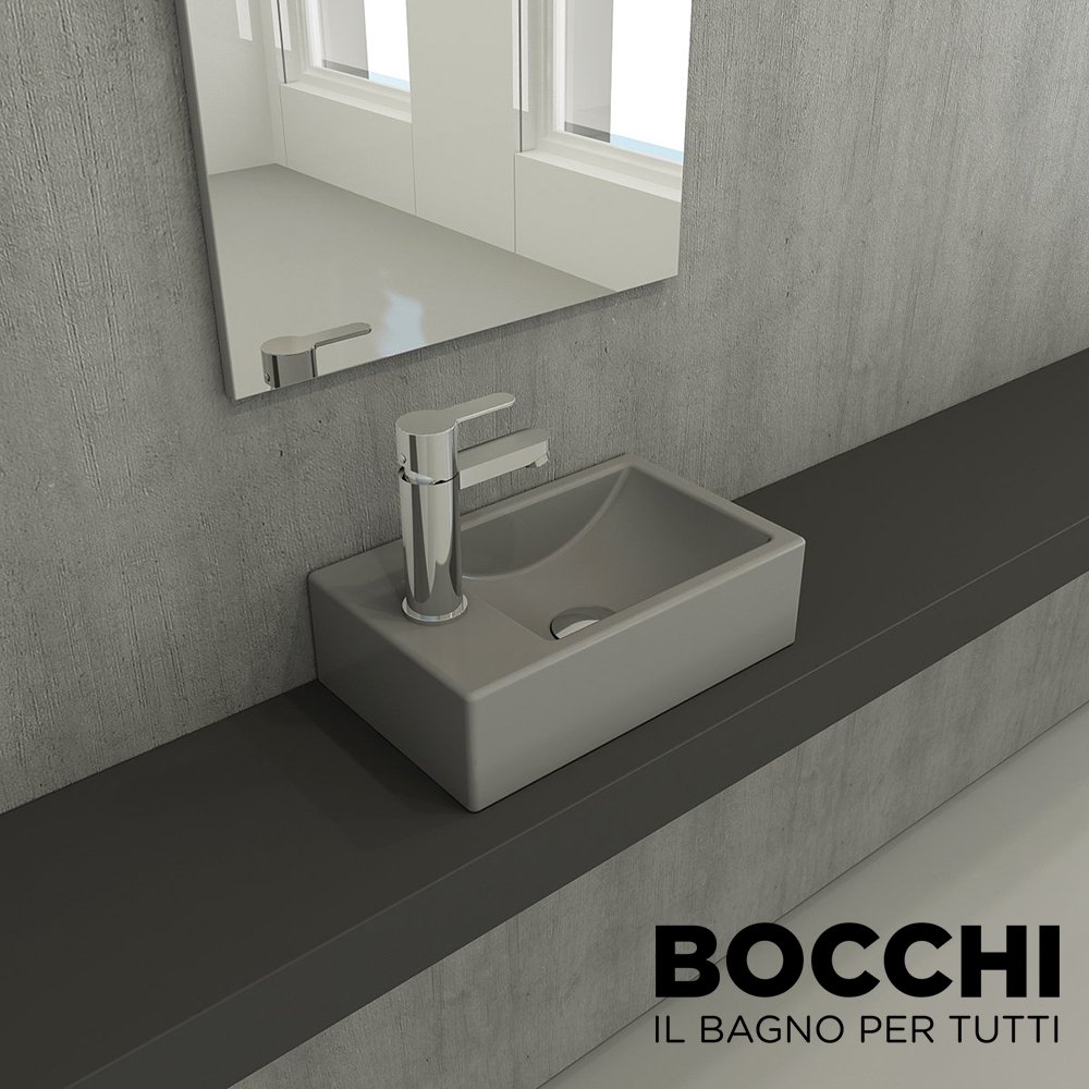 BOCCHİ Milano Dar Sol Lavabo 37 cm Mat Gri
