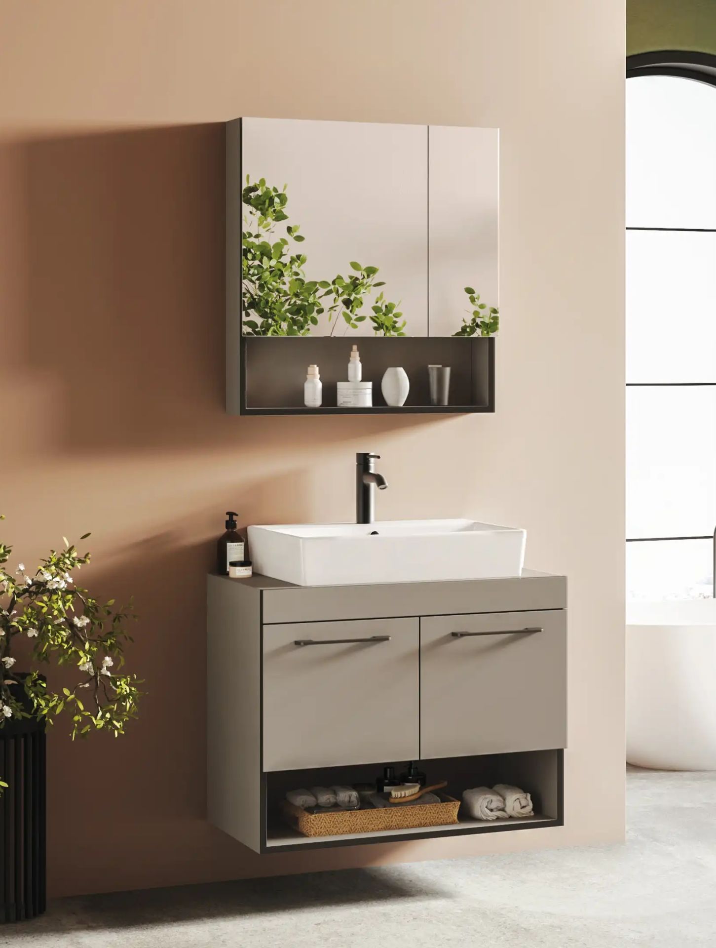 FYM Damla 80 cm Banyo Dolabı Kül gri