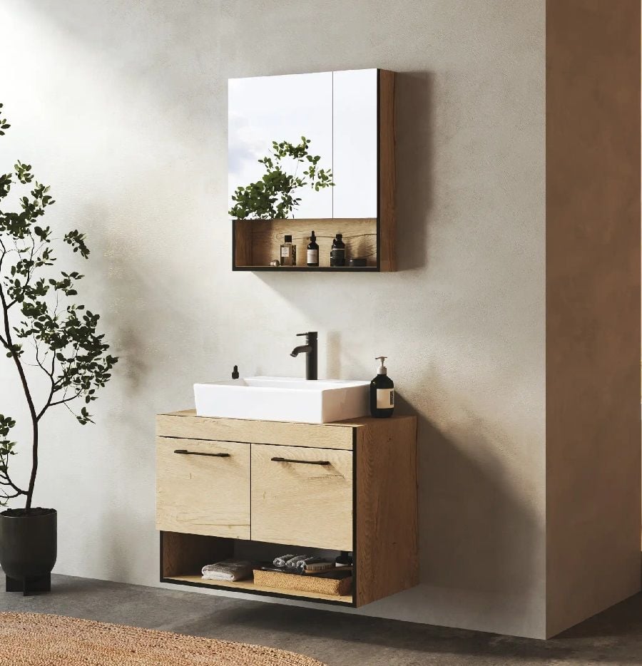 FYM Damla 90 cm Banyo Dolabı Meşe