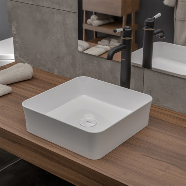 BOCCHI Slim Line Kare Tezgah Üstü Lavabo 38 cm, Parlak Beyaz