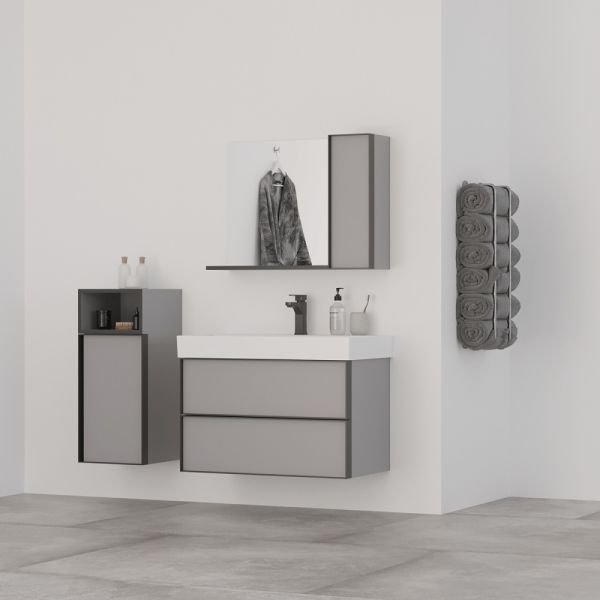 Belinza Bella 85 cm Banyo Dolabı Kadife Gri