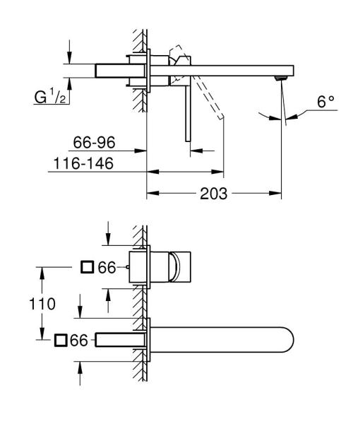 Grohe Plus Ankastre Lavabo Bataryası L-Boyut