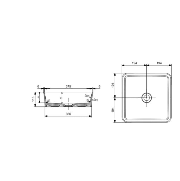 BOCCHI Slim Line Kare Tezgah Üstü Lavabo 38 cm, Mat Kaşmir