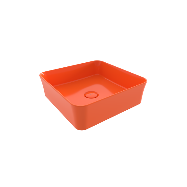BOCCHI Slim Line Kare Tezgah Üstü Lavabo 38 cm, Parlak Turuncu