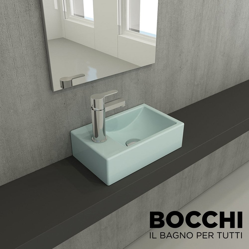 BOCCHİ Milano Dar Sol Lavabo 37 cm Mat Buz Mavisi
