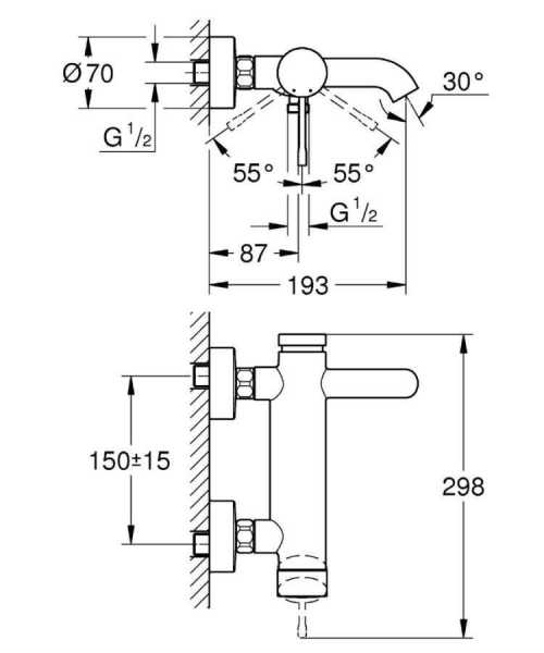 Grohe Essence Banyo Bataryası,Parlak Nikel