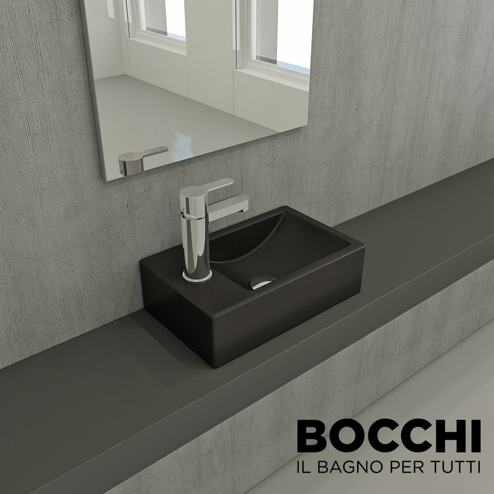BOCCHİ Milano Dar Sol Lavabo 37 cm Mat Siyah