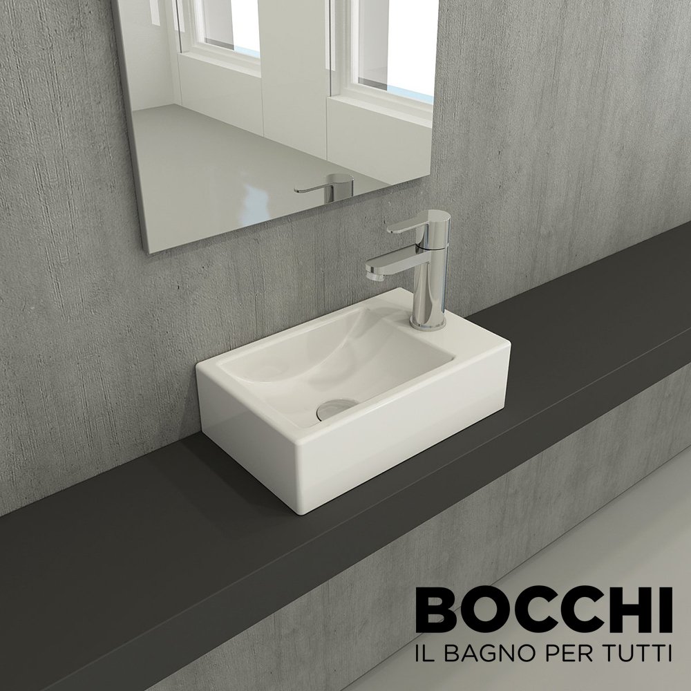 BOCCHİ Milano Dar Sağ Lavabo 37 cm Parlak Beyaz