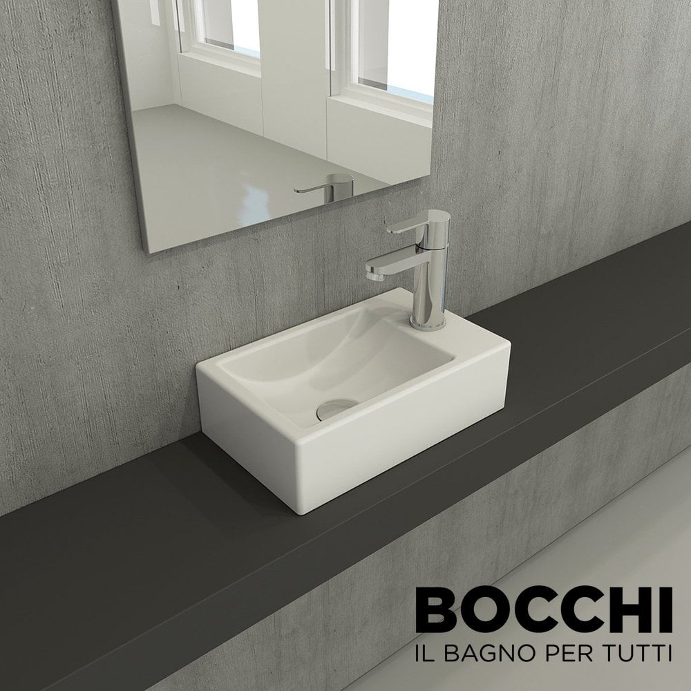 BOCCHİ Milano Dar Sağ Lavabo 37 cm Mat Beyaz