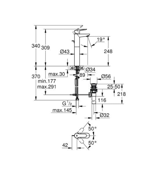 Grohe Bauedge Tezgah Üstü Lavabo Bataryası, Sifon Kumandalı