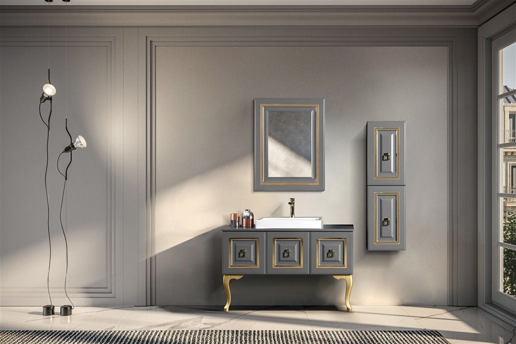 Bagnora Armada 120 cm Mdf Banyo Dolabı Antrasit Gold boy dolabı istemiyorum