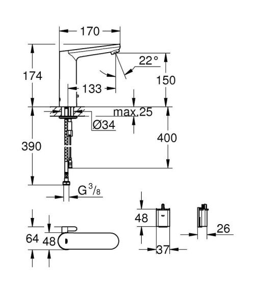 Grohe Eurosmart Cosmopolitan E Fotoselli Lavabo Bataryası Çift Su Girişli