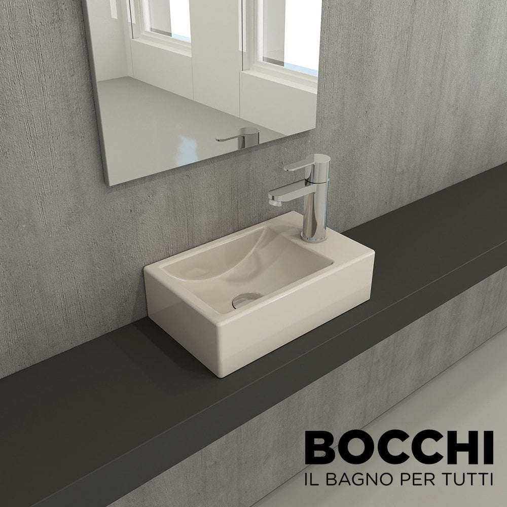 BOCCHİ Milano Dar Sağ Lavabo 37 cm Parlak Bisküvi