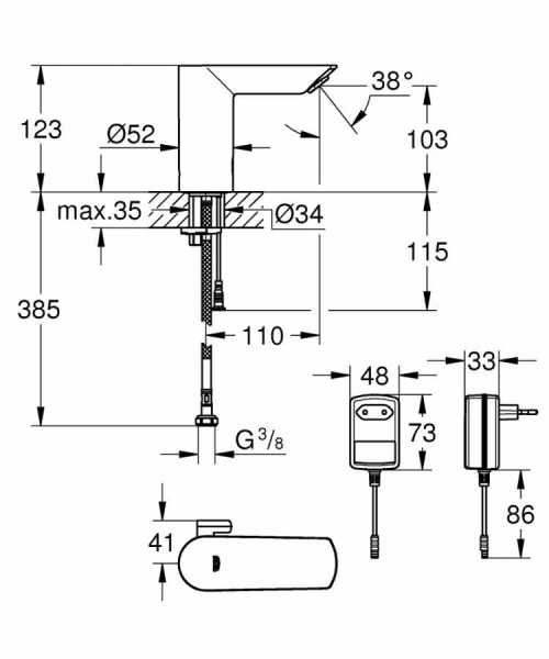 Grohe Bau Cosmopolitan  Fotoselli Lavabo Bataryası Çift Su Girişli