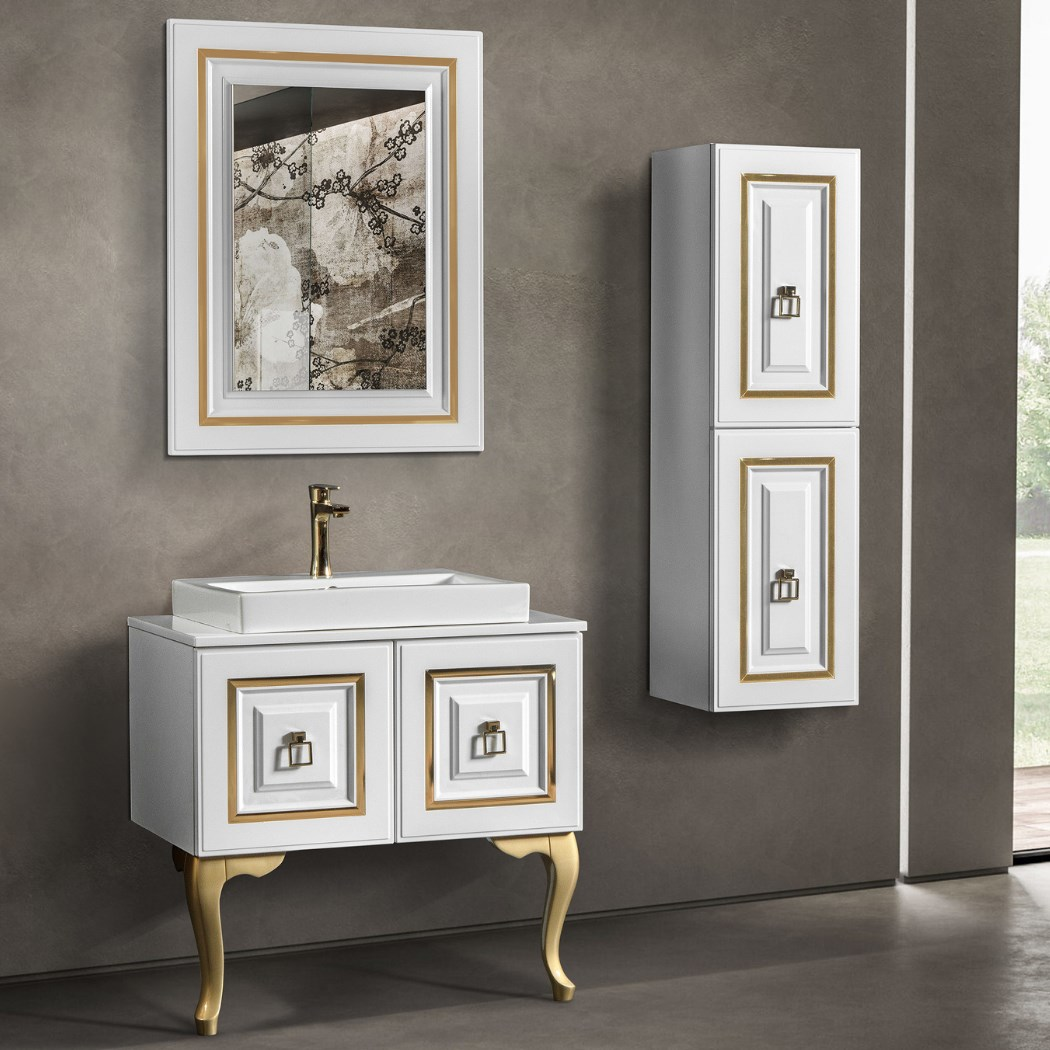 Bagnora Armada 80 cm Mdf Banyo Dolabı Beyaz Gold