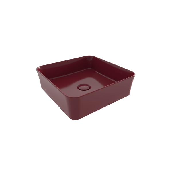 BOCCHI Slim Line Kare Tezgah Üstü Lavabo 38 cm, Parlak Burgonya Bordosu