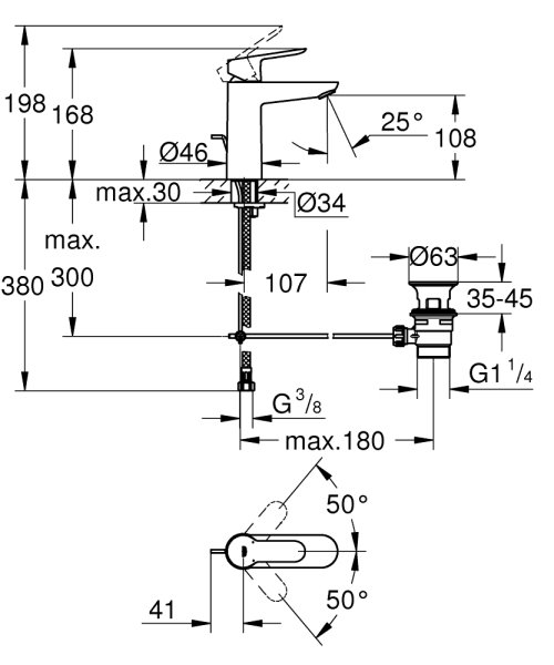 Grohe Bauedge Tek Kumandalı Lavabo Bataryası M-Boyut