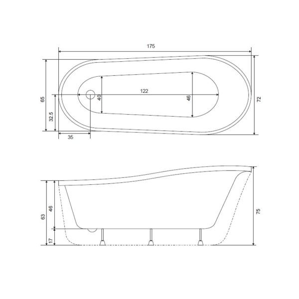 Shower Monart 72x175 cm Beyaz Özel Tasarım Küvet