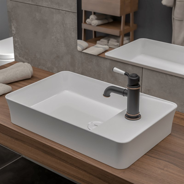 BOCCHI Slim Line Dikdörtgen Tezgah Üstü Lavabo 60 cm, Mat Beyaz