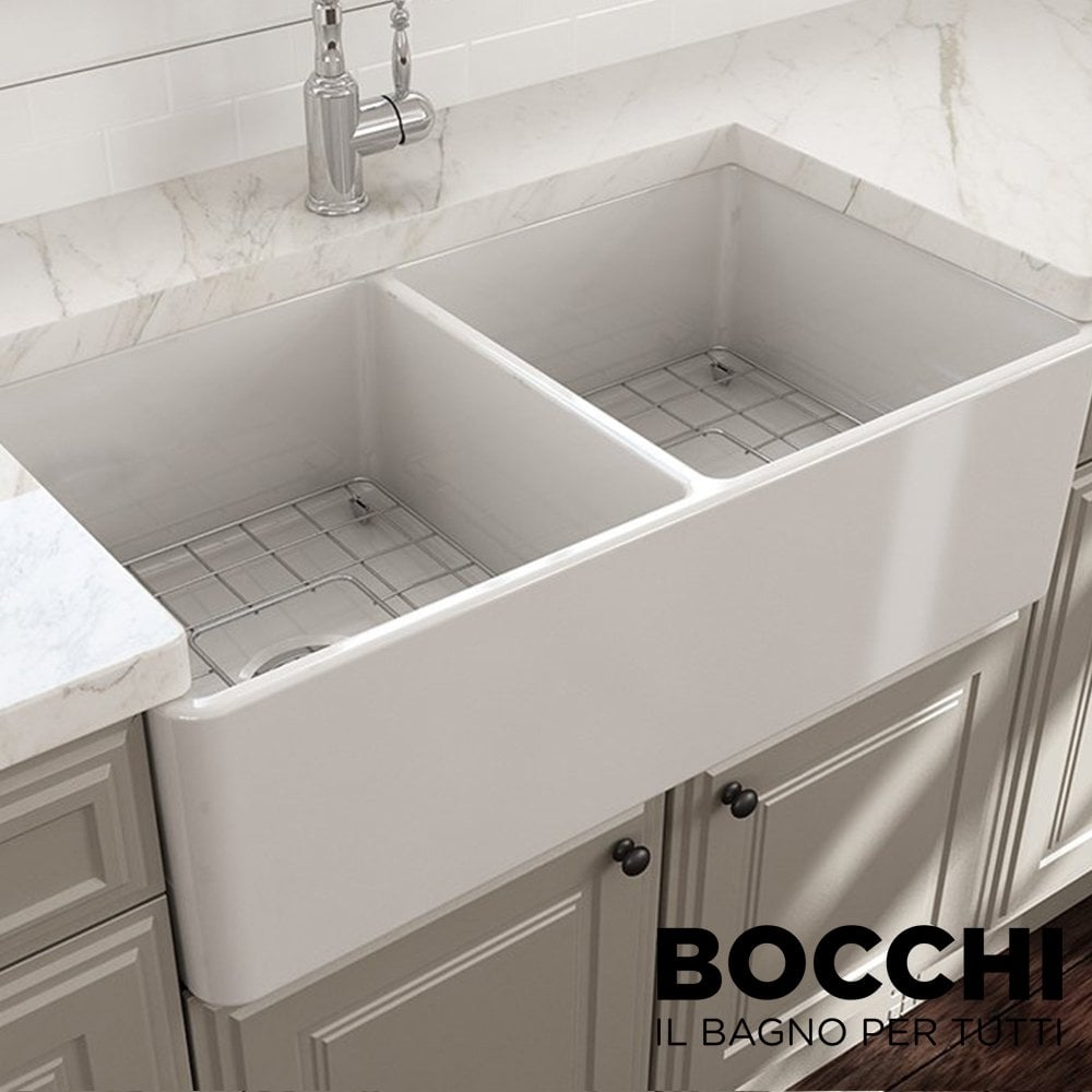 BOCCHI Lavello Mutfak Eviyesi Çift Gözlü 85 cm Parlak Beyaz