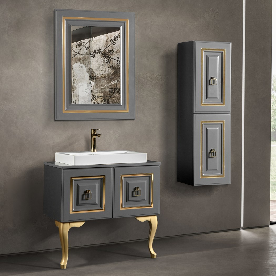 Bagnora Armada 80 cm Mdf Banyo Dolabı Antrasit Gold