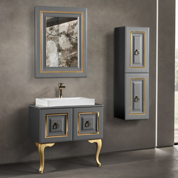 Bagnora Armada 80 cm Mdf Banyo Dolabı Antrasit Gold