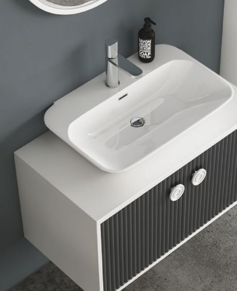 Fym Duru 85 cm Banyo Dolabı Antrasit Beyaz