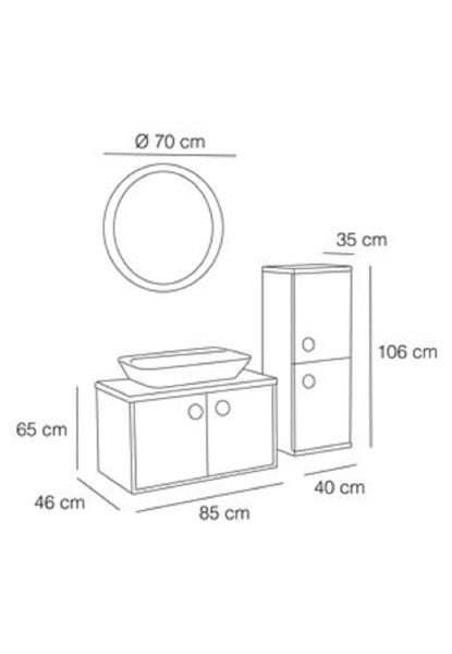 Fym Duru 85 cm Banyo Dolabı Antrasit Beyaz